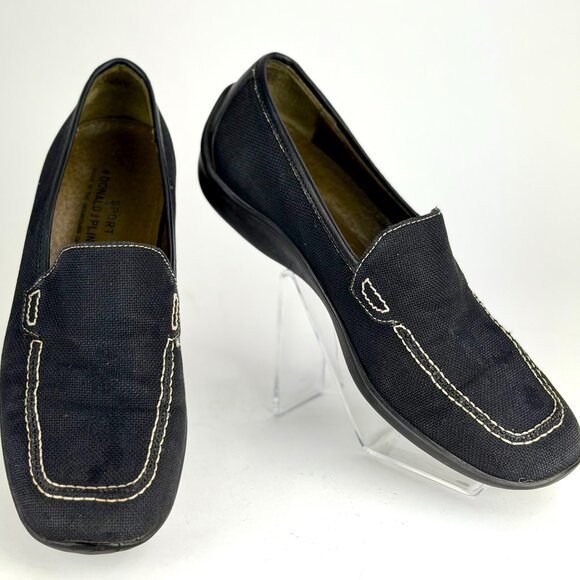 Donald J Pliner Nadia Sport Black Canvas Loafers 9.5M Made in Italy - Picture 1 of 7